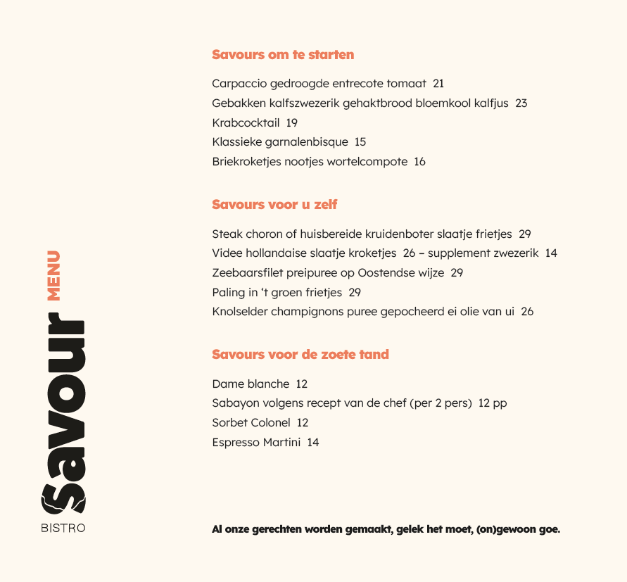 Menu Bistro Savour Geel